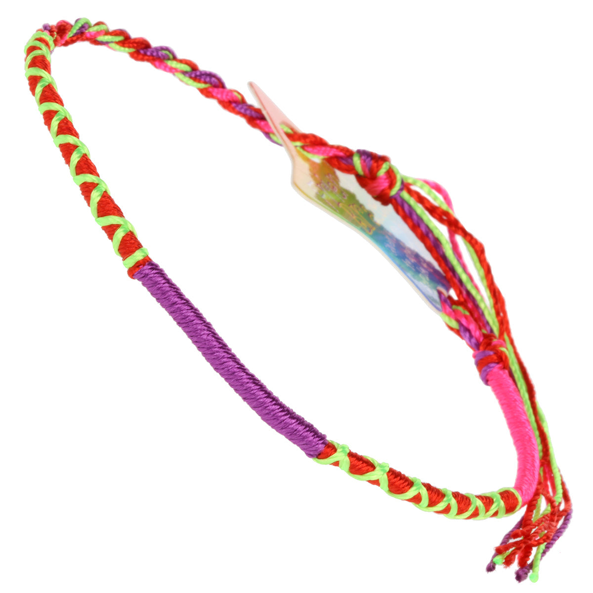 FB-F6 - Multicoloured Red, Purple And Neon Pink Friendship Bracelet With Bright Green Crosses