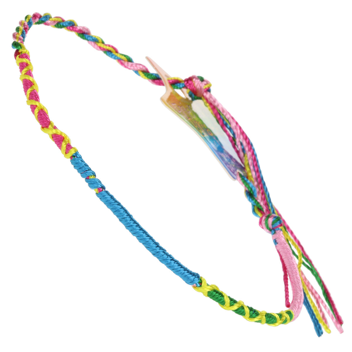 FB-F9 - Multicoloured Pink, Blue And Green Friendship Bracelet With Yellow Crosses