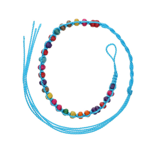 FB-A10 - Blue Friendship Bracelet With Multicoloured Beads