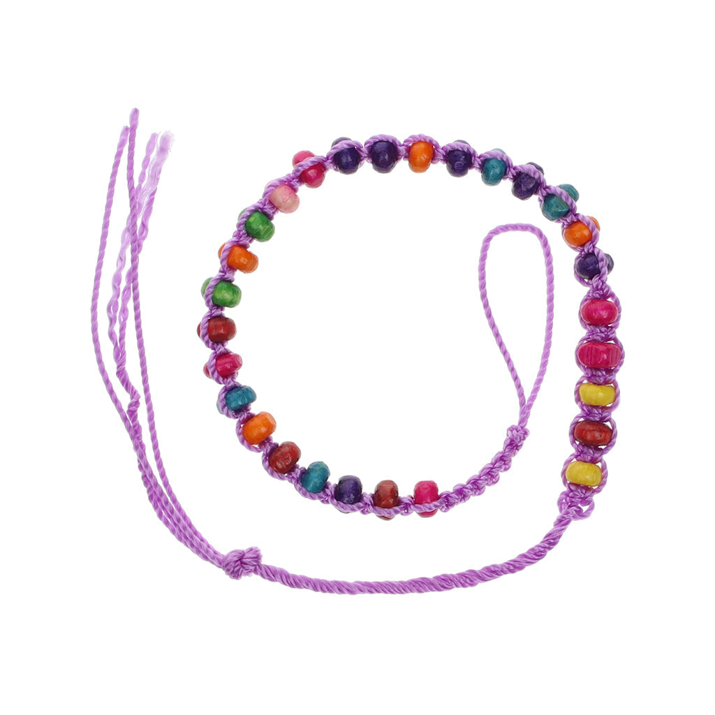 FB-A1 - Purple Beaded Friendship Bracelet With Multicoloured Beads