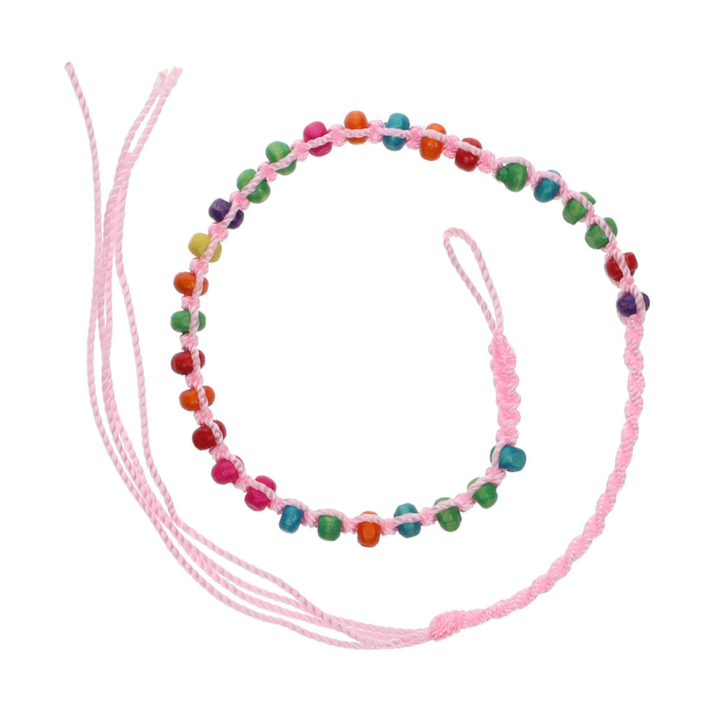 FB-A4 - Baby Pink Beaded Friendship Bracelet With Multicoloured Beads
