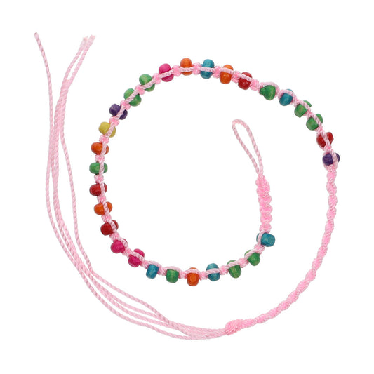 FB-A4 - Baby Pink Beaded Friendship Bracelet With Multicoloured Beads
