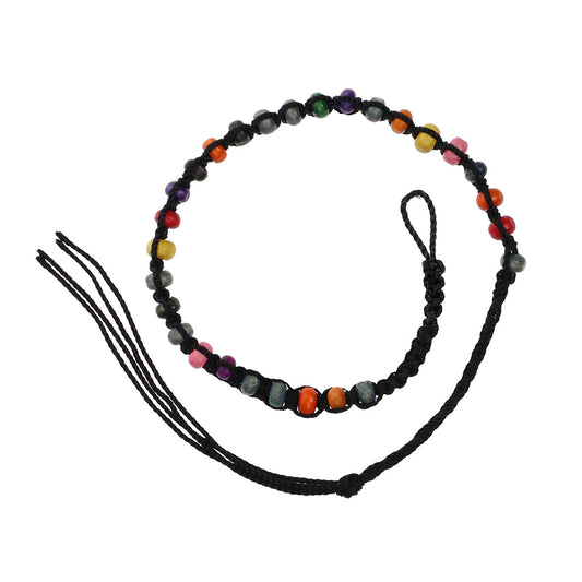 FB-A5 - Black Beaded Friendship Bracelet With Multicoloured Beads
