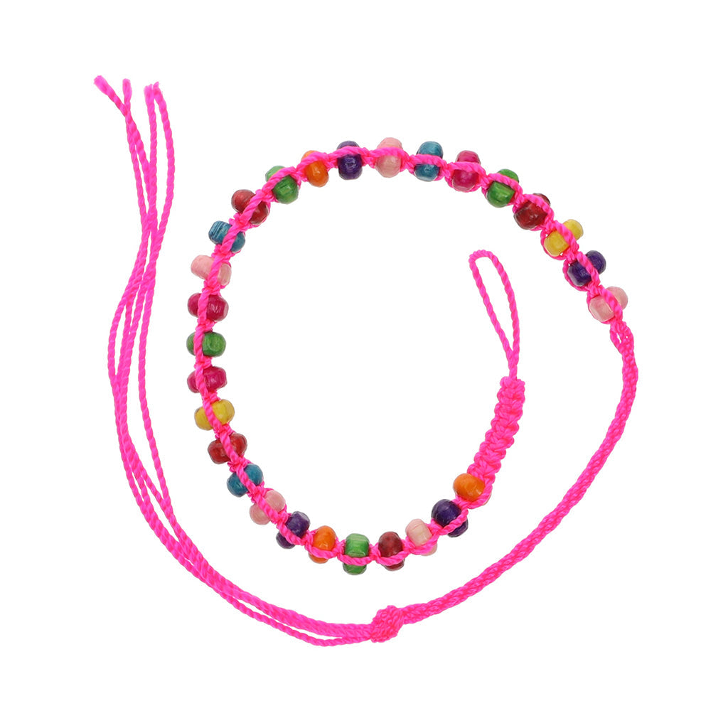 FB-A6 - Pink Beaded Friendship Bracelet With Multicoloured Beads