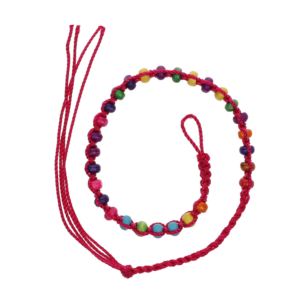 FB-A8 - Hot Pink Friendship Bracelet With Multicoloured Beads