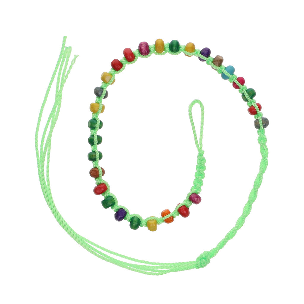 FB-A9 - Green Friendship Bracelet With Multicoloured Beads
