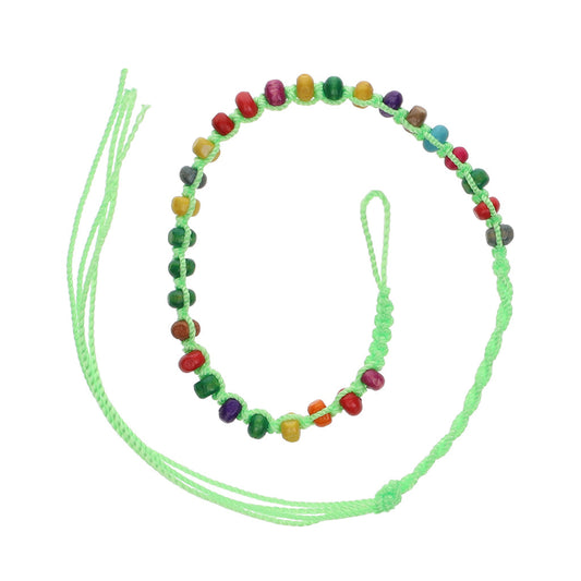 FB-A9 - Green Friendship Bracelet With Multicoloured Beads