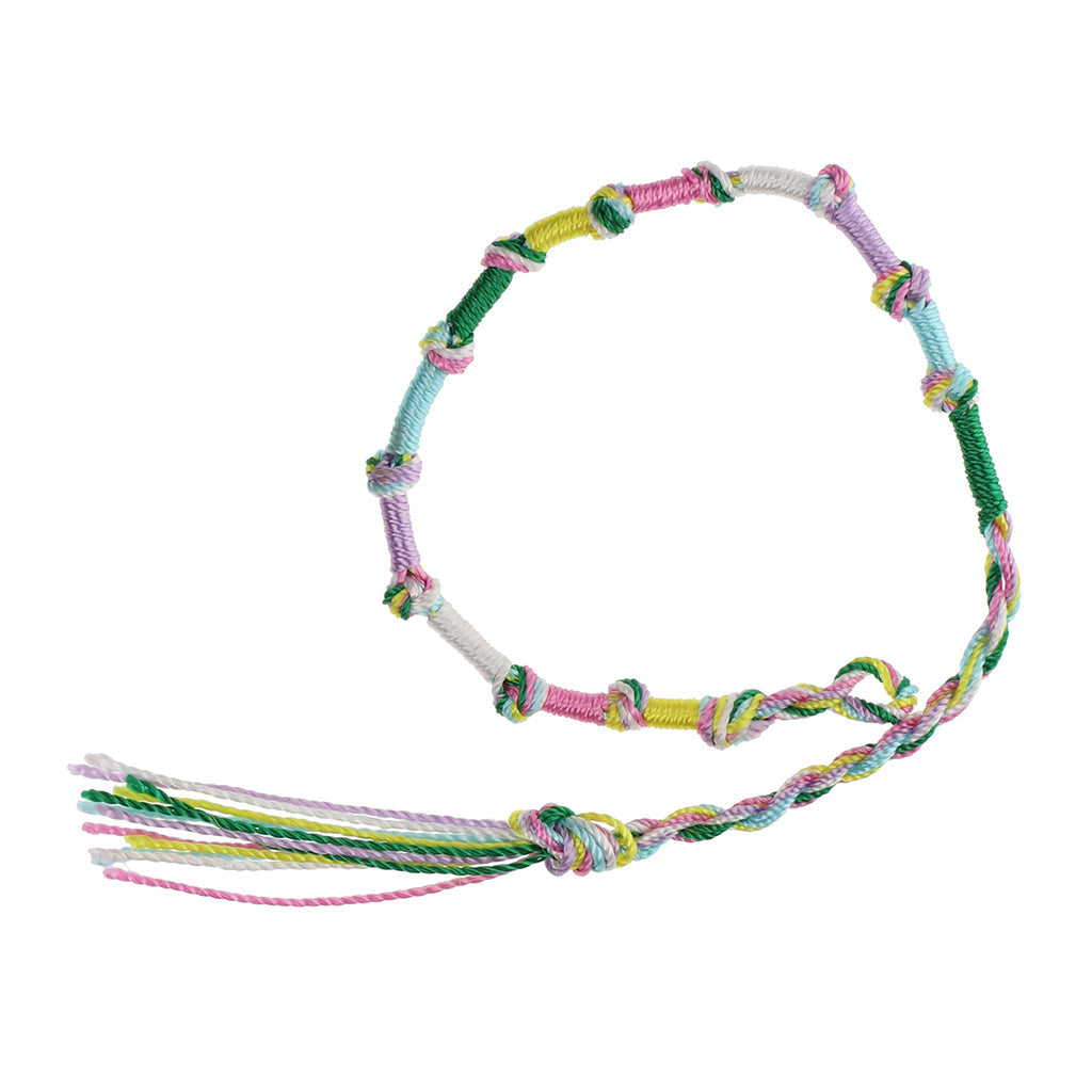 Multicoloured Knotted Friendship Bracelet With Green, Pink And Yellow Braids