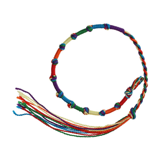 Multicoloured Knotted Friendship Bracelet With Orange, Yellow And Purple Braids