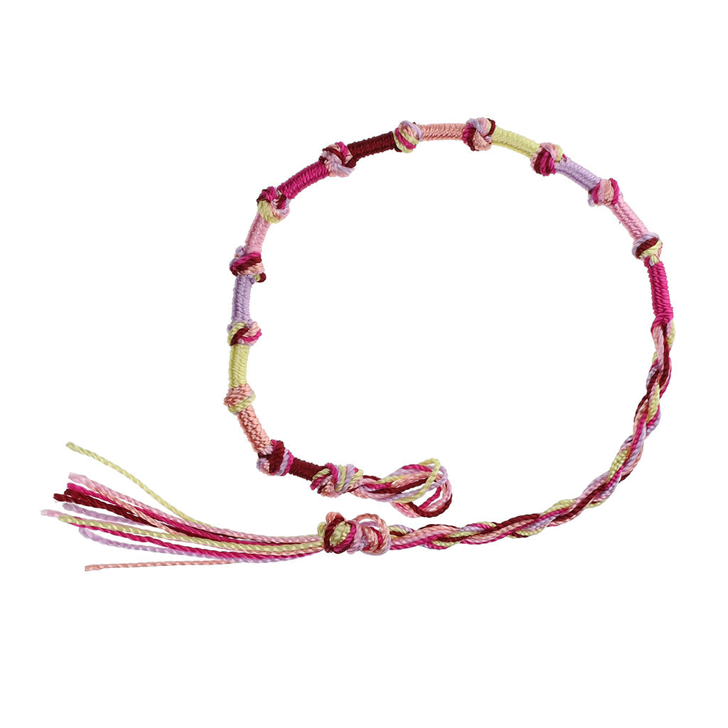 FB-B6 - Multicoloured Knotted Friendship Bracelet With Pink, Purple And Red Braids