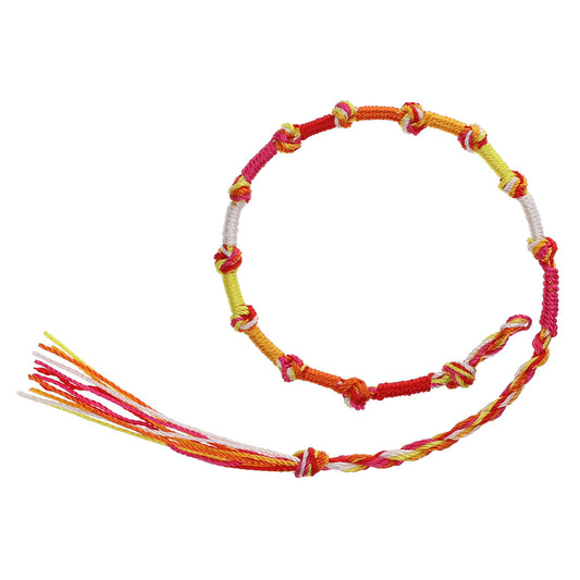 Multicoloured Knotted Friendship Bracelet With Red, Yellow And Pink Braids