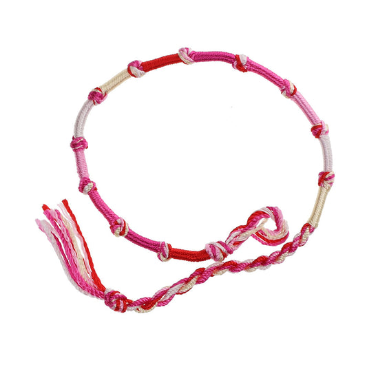 FB-B8 - Multicoloured Knotted Friendship Bracelet With Red, White And Pink Braids