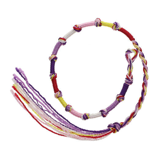 Multicoloured Knotted Friendship Bracelet With Purple, Yellow And Red Braids
