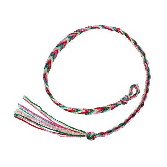 Multicoloured Green, Yellow, Pink And Red Braided Friendship Bracelet