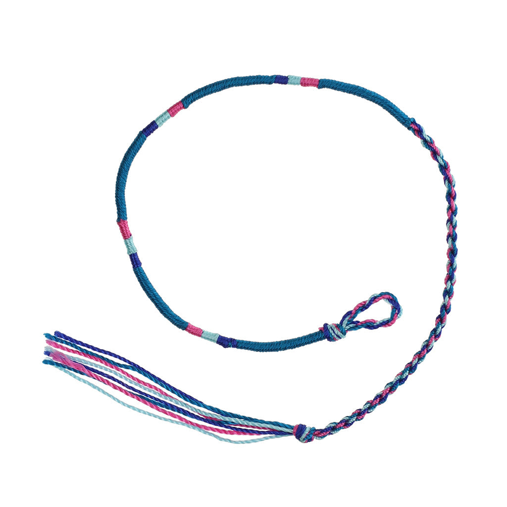 Multicoloured Blue Wrapped Friendship Bracelet With Pink, Aqua And Navy Stripes