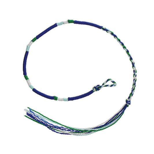 Multicoloured Navy Wrapped Friendship Bracelet With Green, White And Aqua Stripes