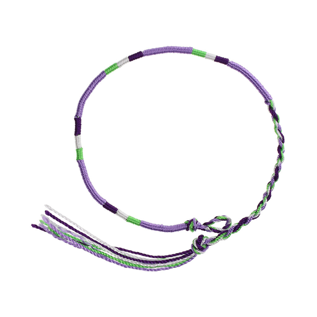 FB-E4 - Multicoloured Lilac Wrapped Friendship Bracelet With Purple, White And Green Stripes