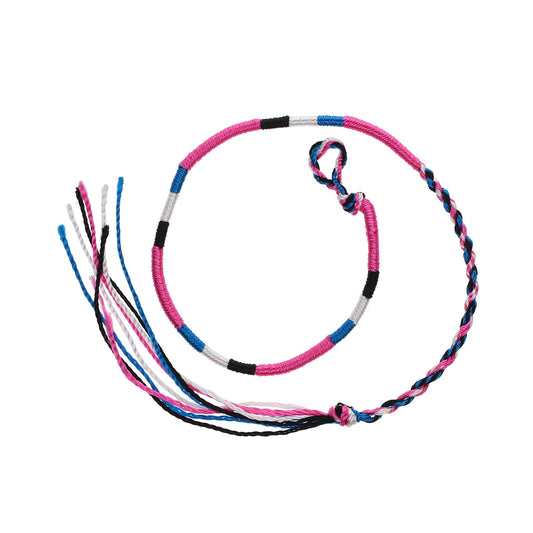 Multicoloured Pink Wrapped Friendship Bracelet With Blue, White And Black Stripes