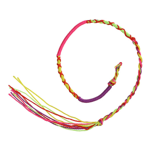 FB-F10 - Multicoloured Pink, Yellow, Green And Purple Friendship Bracelet With Red Crosses