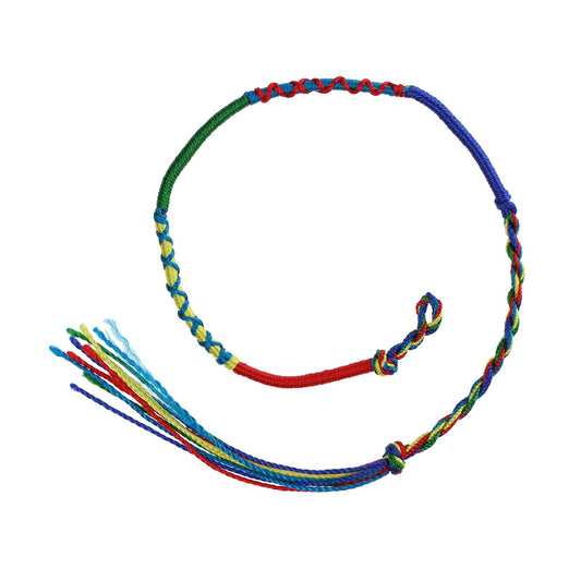 Multicoloured Blue, Green And Yellow Wrapped Friendship Bracelet With Red And Blue Crosses