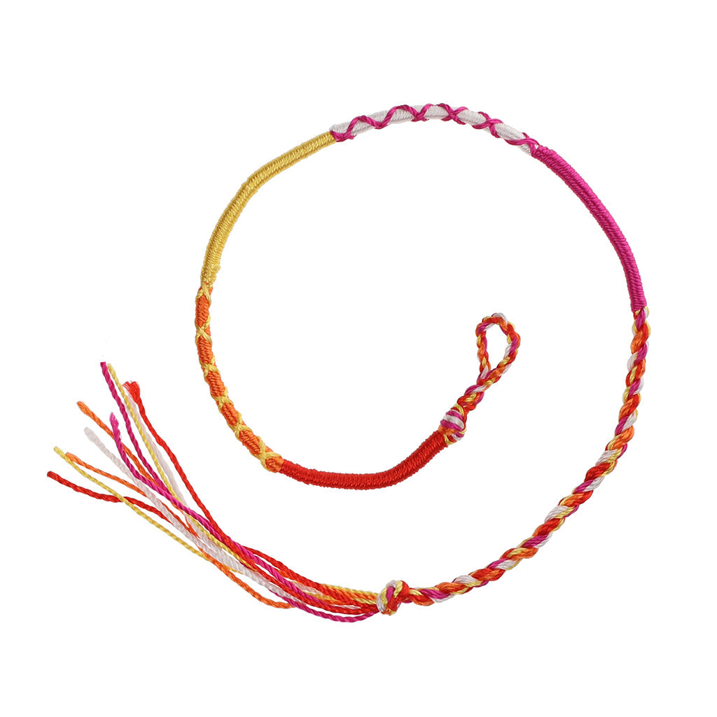 FB-F2 - Multicoloured Pink, Red and Orange Wrapped Friendship Bracelet With Yellow And Pink Crosses