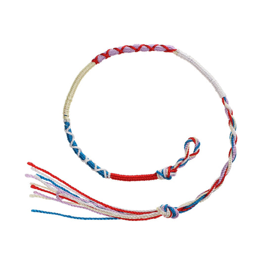 FB-F3 - Multicoloured Yellow, Pink And Blue Wrapped Friendship Bracelet With Red And White Crosses