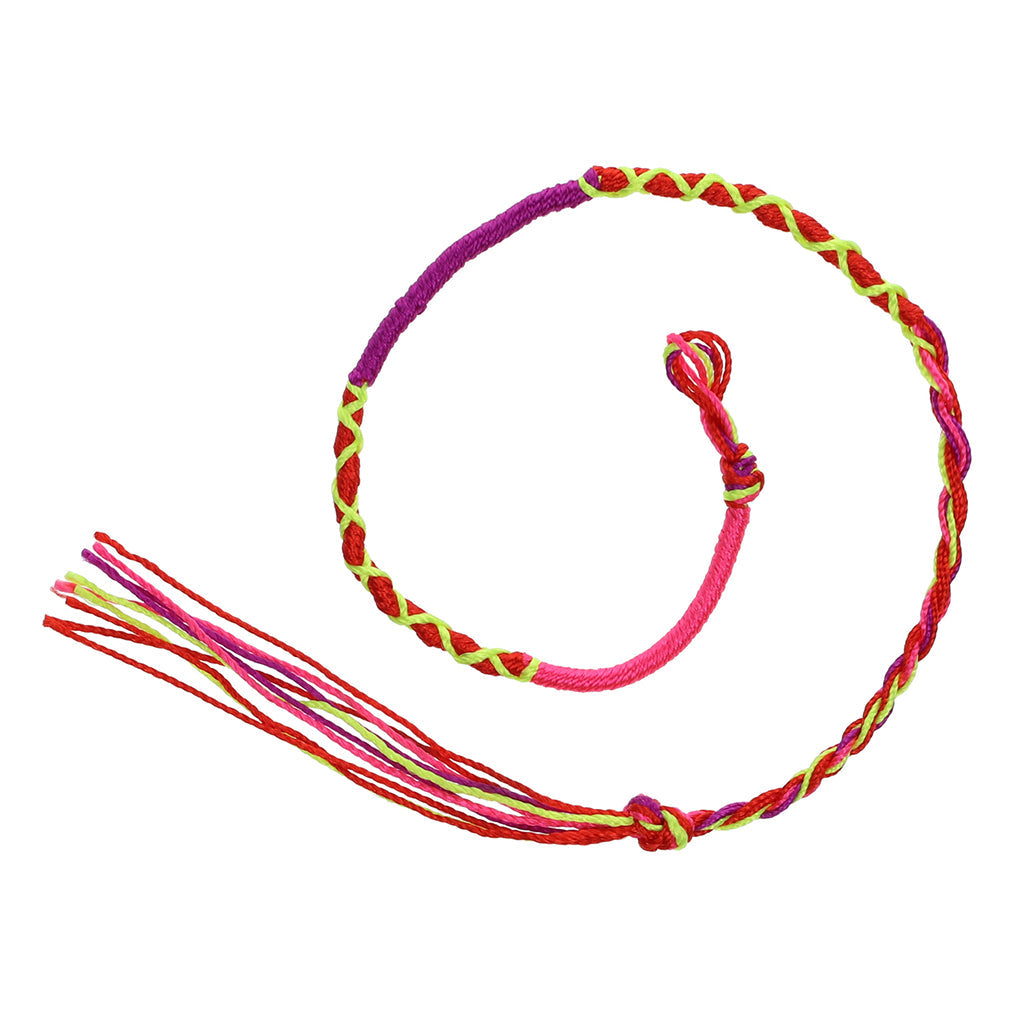 FB-F6 - Multicoloured Red, Purple And Neon Pink Friendship Bracelet With Bright Green Crosses