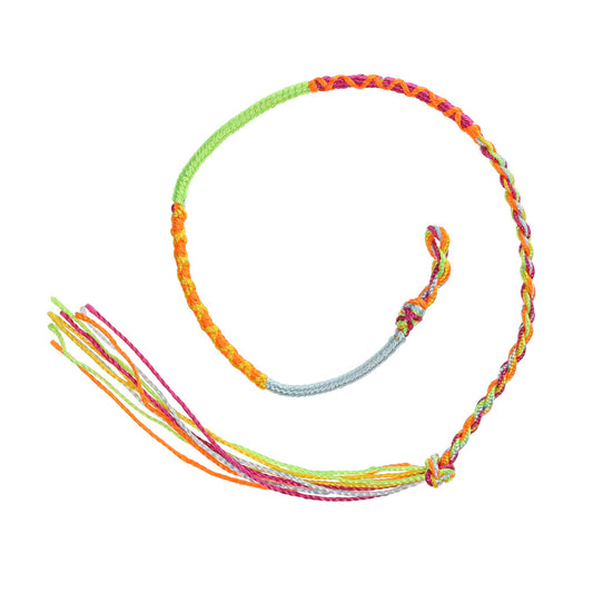 FB-F8 - Multicoloured Pink, Orange, Neon Green And Sky Blue Friendship Bracelet With Yellow Crosses