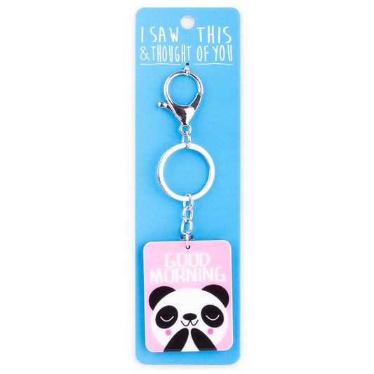 A KEYRING SAYING 'GOOD MORNING PANDA'