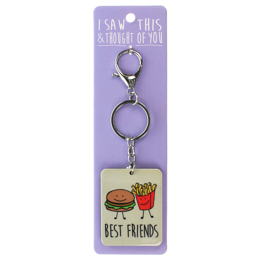 A KEYRING SAYING 'BF BURGER & CHIPS'