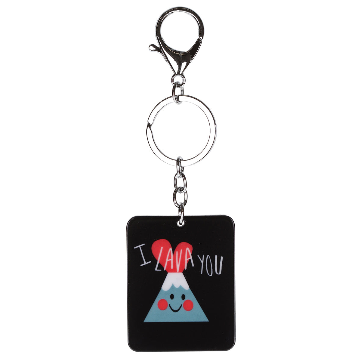 Black Rectangle Keyring With 'I Lava You' And A Smiling Volcano