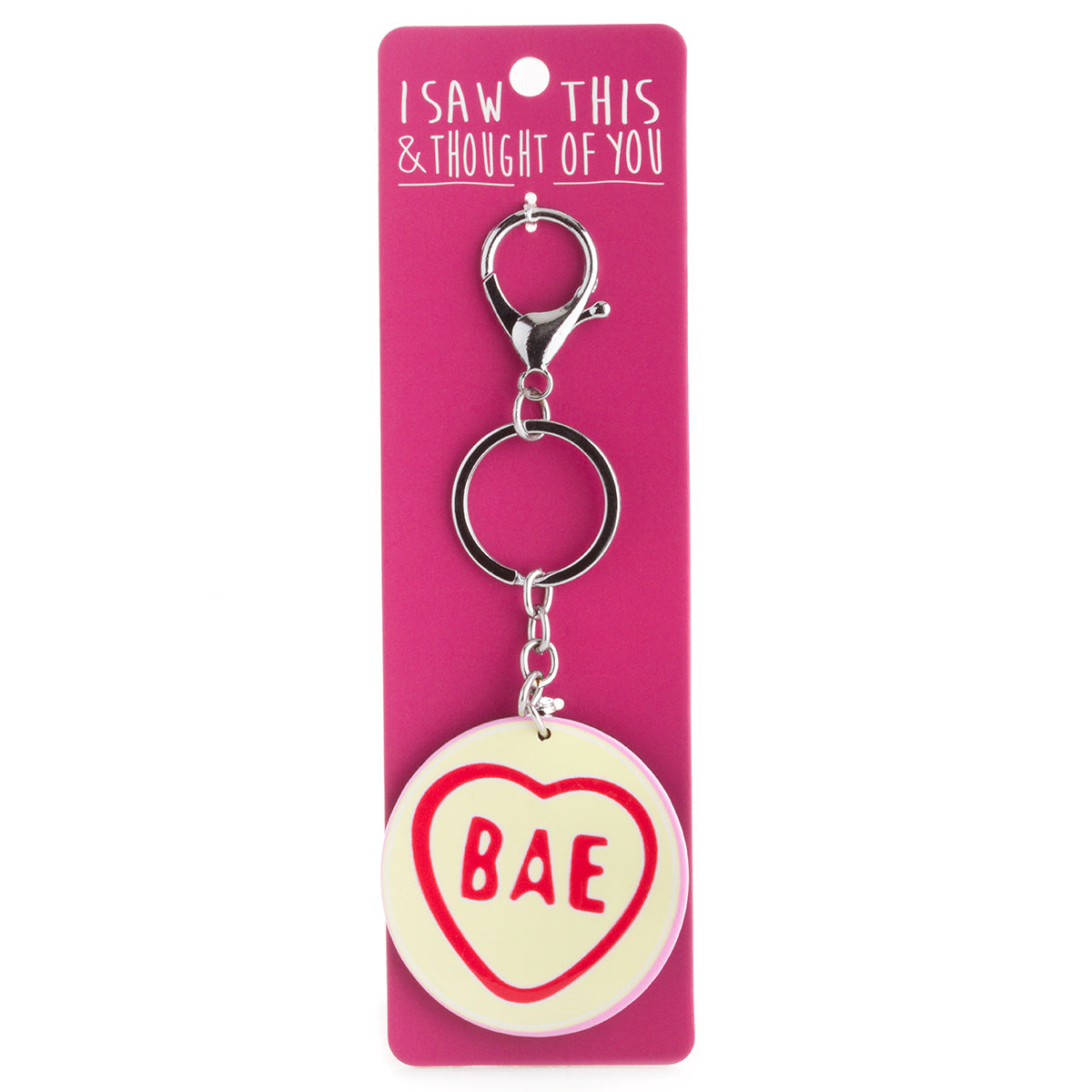 A KEYRING SAYING 'BAE LOVE HEART'