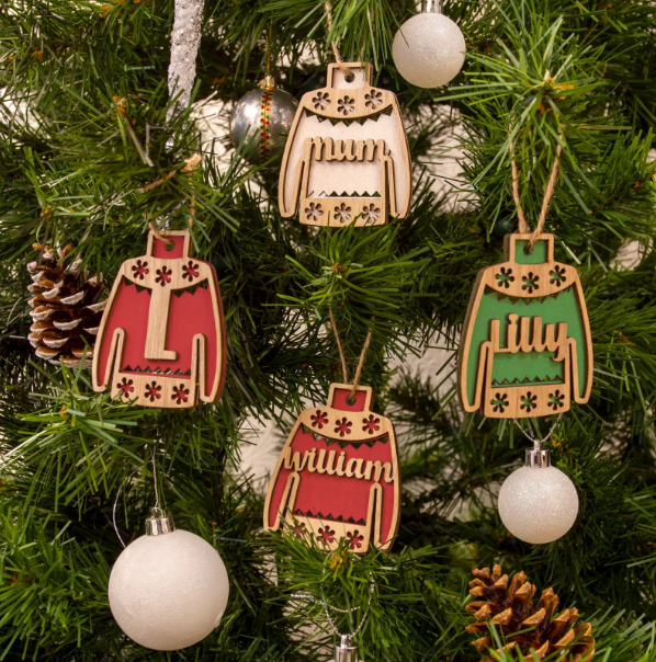 JU053 - Wooden Christmas Jumper Decoration-Eleanor