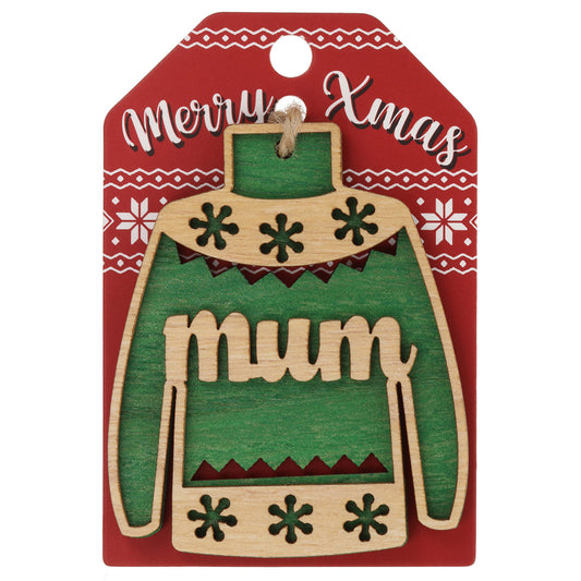 JU002 - Wooden Christmas Jumper Decoration-Mum