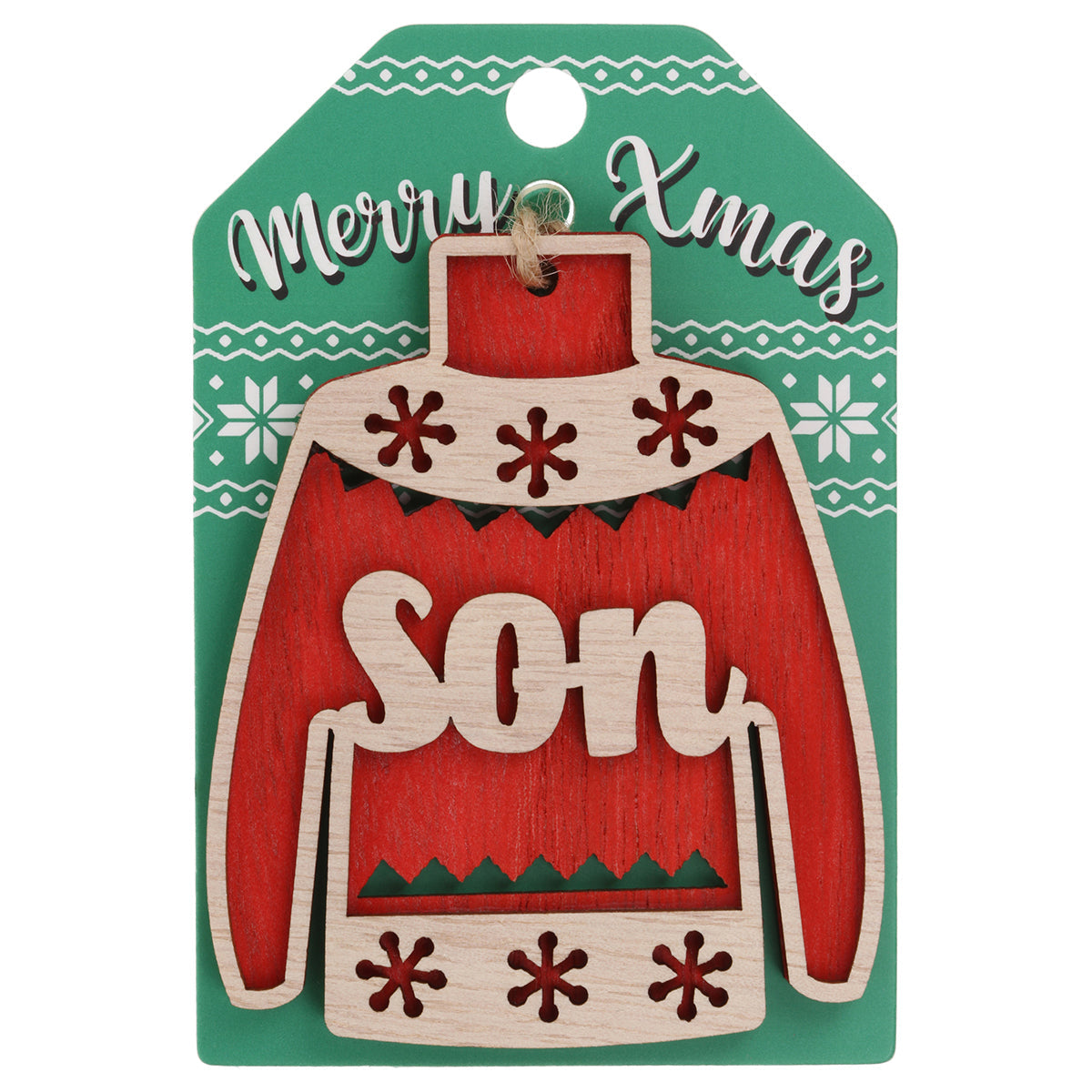 JU005 - Wooden Christmas Jumper Decoration-Son