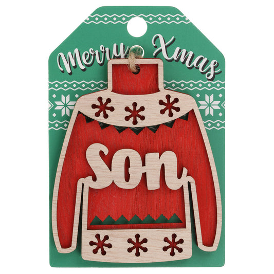 JU005 - Wooden Christmas Jumper Decoration-Son