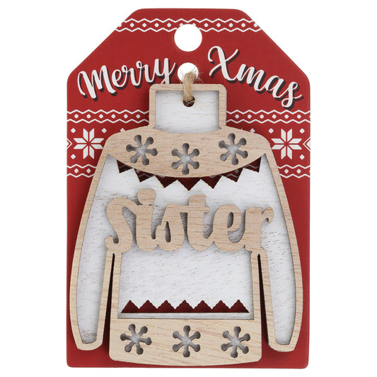 JU006 - Wooden Christmas Jumper Decoration-Sister