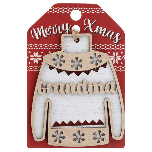 JU008 - Wooden Christmas Jumper Decoration-Grandma