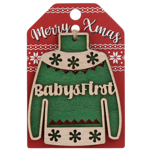 Wooden Christmas Jumper Decoration-Babys First