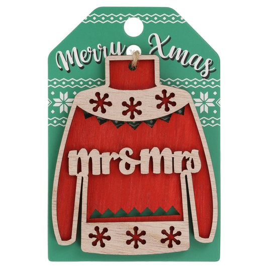 JU013 - Wooden Christmas Jumper Decoration-Mr & Mrs