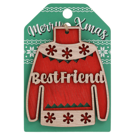 JU015 - Wooden Christmas Jumper Decoration-Best Friend