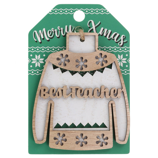 Wooden Christmas Jumper Decoration-Best Teacher
