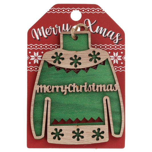 JU018 - Wooden Christmas Jumper Decoration-Merry Christmas