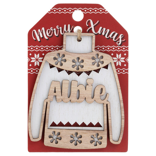 JU024 - Wooden Christmas Jumper Decoration-Albie