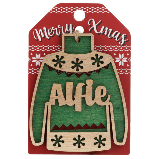 JU026 - Wooden Christmas Jumper Decoration-Alfie