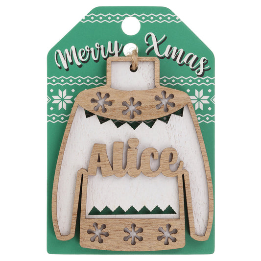 JU027 - Wooden Christmas Jumper Decoration-Alice