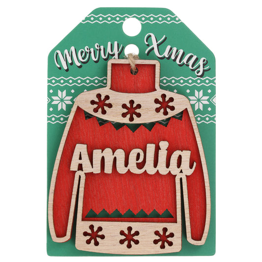 JU029 - Wooden Christmas Jumper Decoration-Amelia