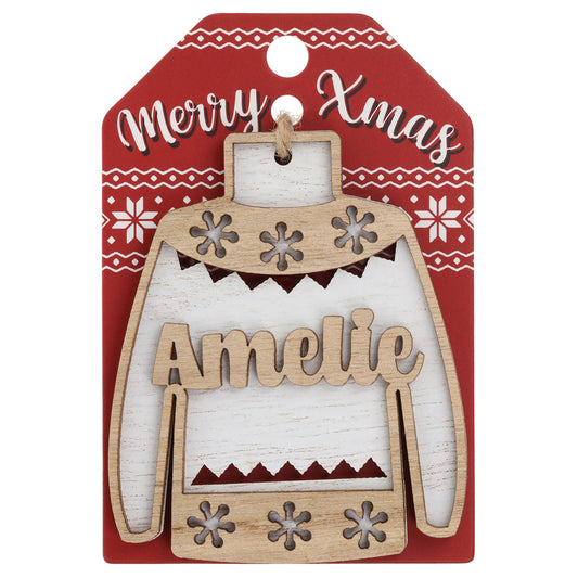JU030 - Wooden Christmas Jumper Decoration-Amelie