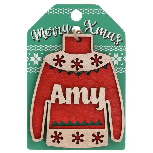 JU031 - Wooden Christmas Jumper Decoration-Amy