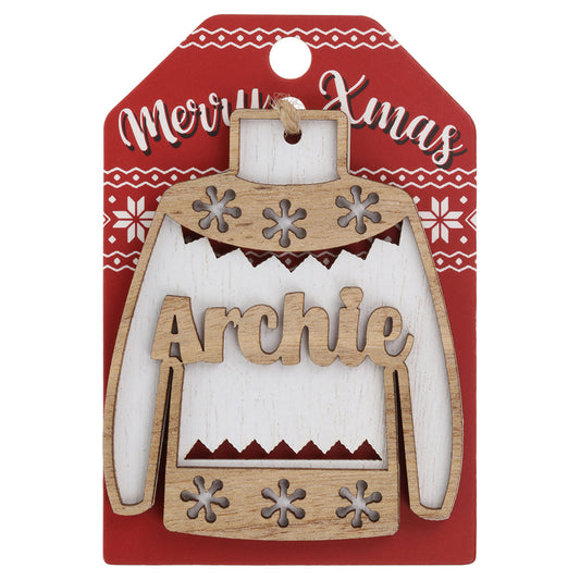 Wooden Christmas Jumper Decoration-Archie